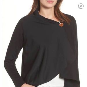 Bobeau One Button Fleece Wrap Cardigan Black XS